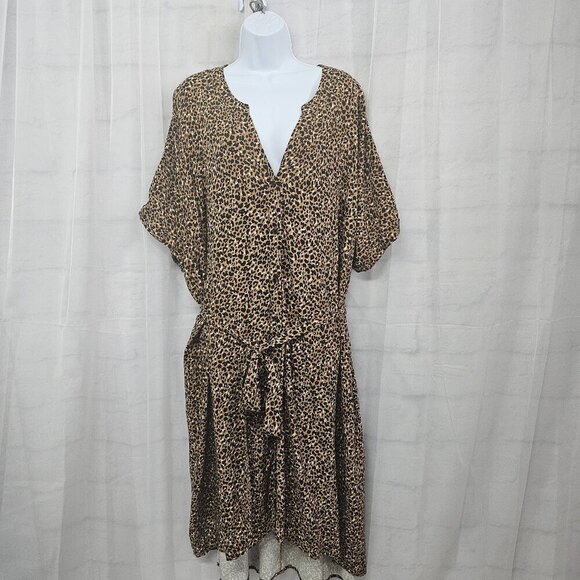 Ava & Viv Brown Leopard Print Belted Peasant Dress Festival Boho 4X - Picture 1 of 9